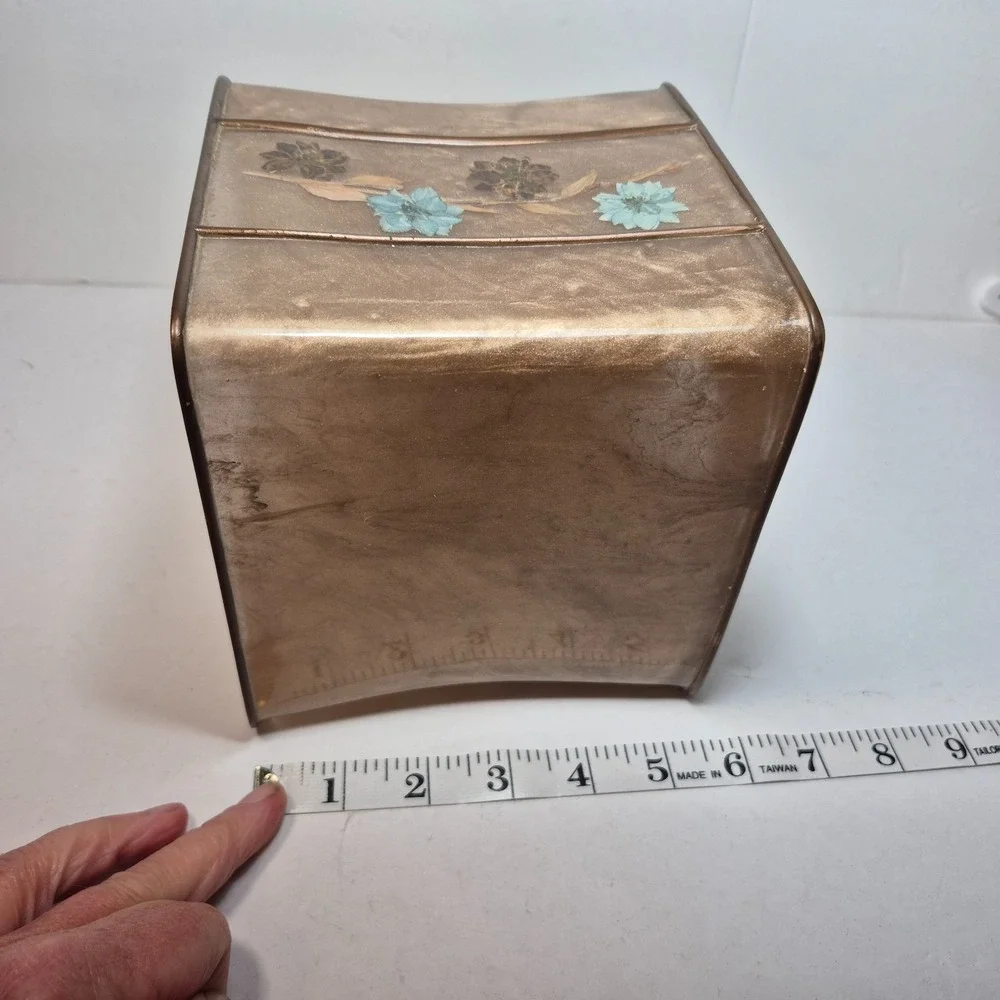Vtg India Ink Tissue Box Cover Fresh Fields Acrylic MCM Bohemian Dried Flowers